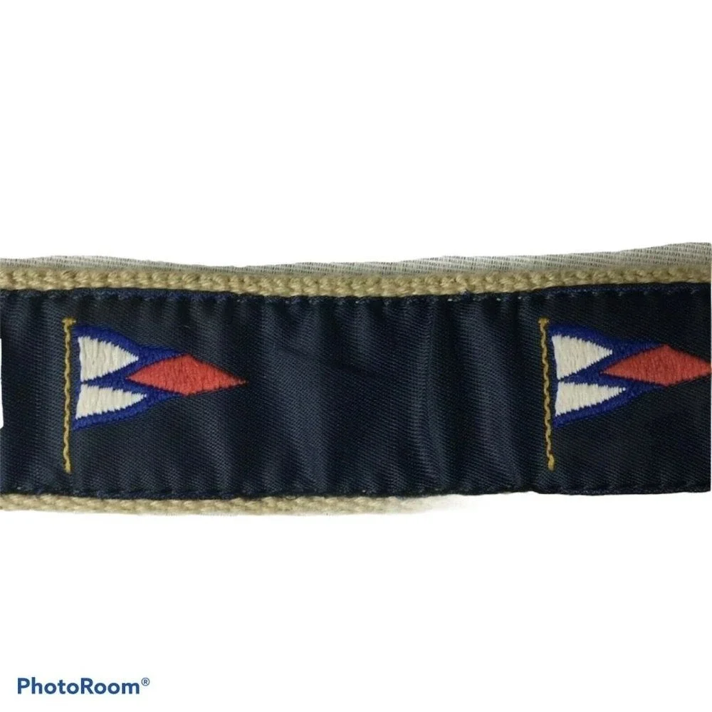 Leather Man Belt Mens 34 Nautical‎ Flag Canvas Leather Nautical Preppy Maritime